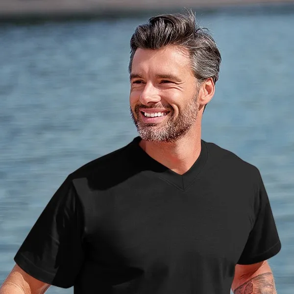 Μπλουζάκι με κοντά μανίκια, μεσαίο βάρος - V λαιμόκοψη