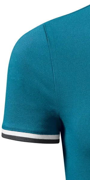 Ανδρικό πουκάμισο πόλο με ψηλό γιακά - Κοντά μανίκια με ρίγες σε αντίθεση